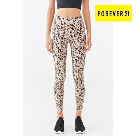 FOREVER 21 Women's High Waisted Yoga Leggings‎ Active Cheetah Print - Picture 3 of 10